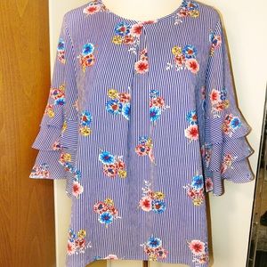 Faith & Joy Top Blouse L with Triple Bell Sleeves